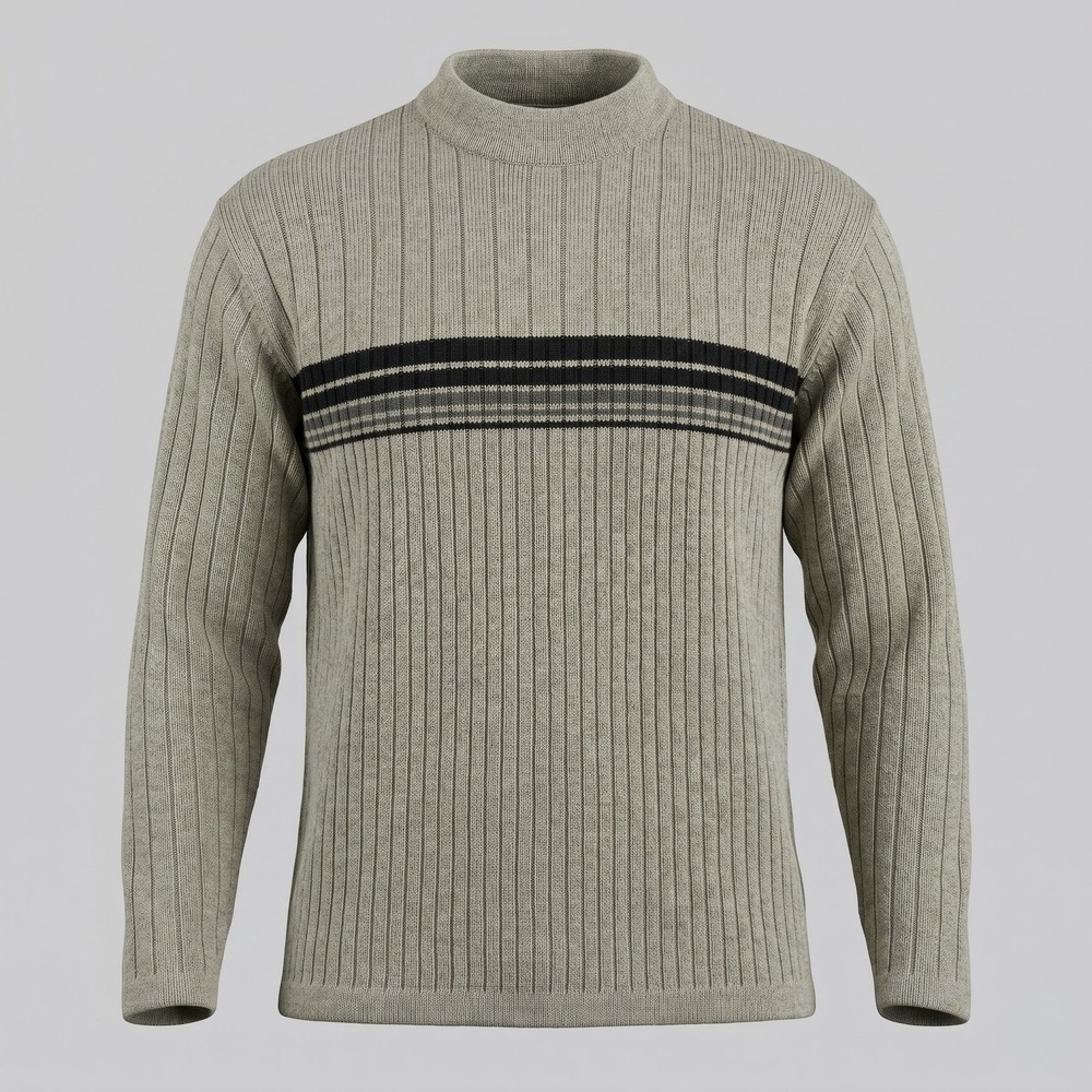 Adolfo Mens Large Sage Green Pullover Sweater Mock Neck Ribbed Chest Stripe